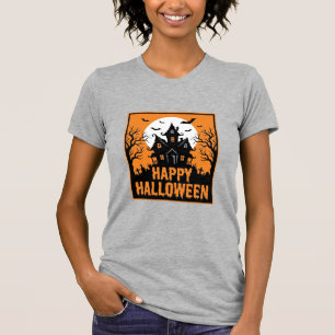 Camiseta Silhueta Vetorial de Casa Assombrada de Halloween_