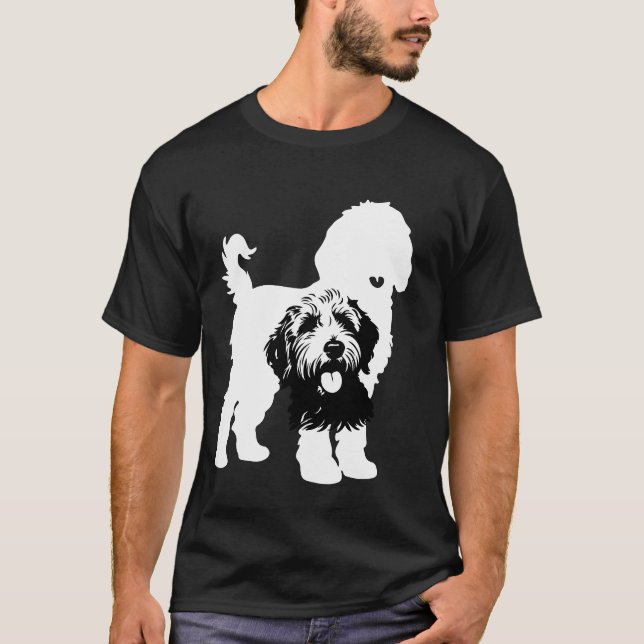 Camiseta Silhuetas de Cães Duplos em Preto e Branco Negrito (Frente)