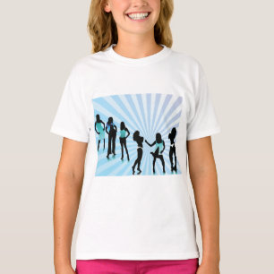 Camiseta Silhuetas de Mulheres Elegantes Moda Azul Teal