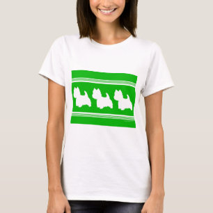 Camiseta Silhuetas de Westie Brancas no Verde