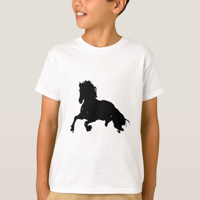 Camiseta Silhuette de Cavalo Branco Negro Corrente (Frente)