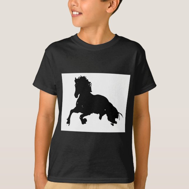 Camiseta Silhuette de Cavalo Branco Negro Corrente (Frente)