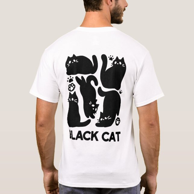 Camiseta Silhuettes de Gato Negro - Design de Felino Cinto (Verso)