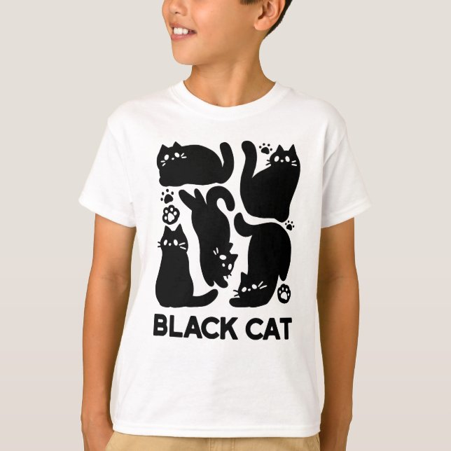 Camiseta Silhuettes de Gato Negro - Design de Felino Cinto (Frente)