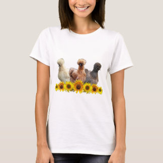 Camiseta Silkie Bantam Chicken Trio e Girassóis