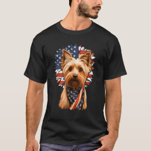 Camiseta Silky Terrier American Flag Sunflower 4 de julho