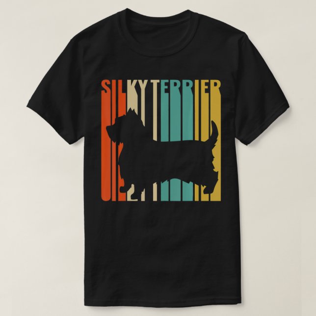 Camiseta Silky Terrier Retro 1970 Cachorro Silhouette Silky (Frente do Design)