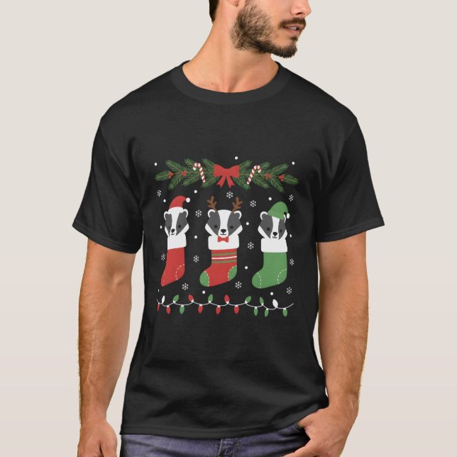 Camiseta Silly Honey Badger Christmas Lights Playful  (Frente)