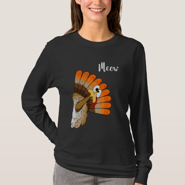 Camiseta Silly Turkey Meow Thanksgiving Cartoon Humor Graph (Frente)