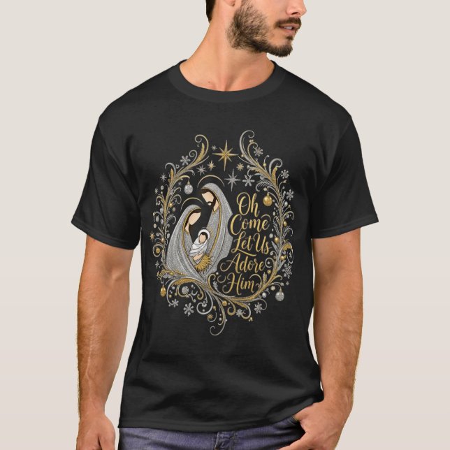 Camiseta Silver and gold flourish Nativity friend retro (Frente)