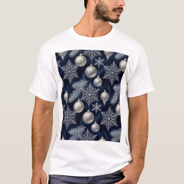 Camiseta  Silver Elegance: Luxe Christmas Pattern T-Shirt (Frente)