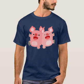 Camiseta SIM! Camisa-T de Porcos de Cartoon Bonitos