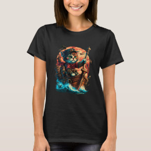 Camiseta Sim, Capitão Cat! Design de Gato Pirata com Ancho