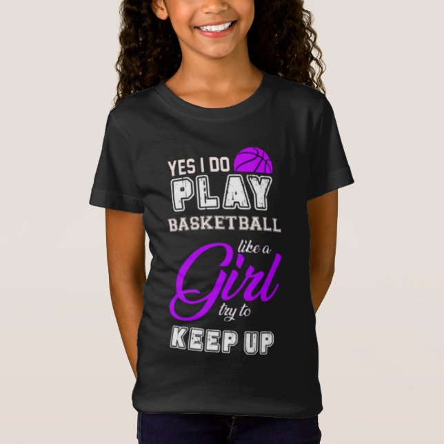 Camiseta Sim, Eu Jogo Basquete Como Uma Rapariga Roxo (Frente)