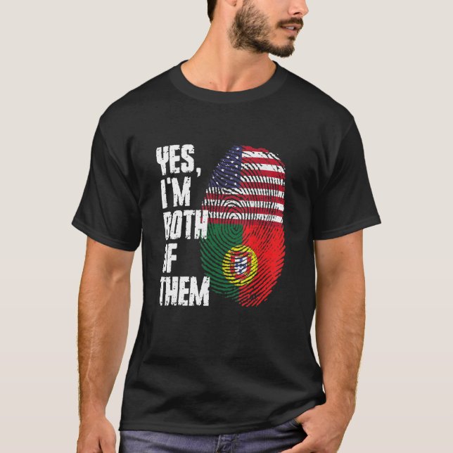 Camiseta Sim, eu sou ambos, Portugal, Dedo de Bandeira Amer (Frente)