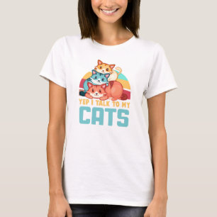 Camiseta Sim, falo com o meu Design de Trio Gato Adorável d