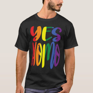Camiseta sim, homo, cores arco-íris no ditado