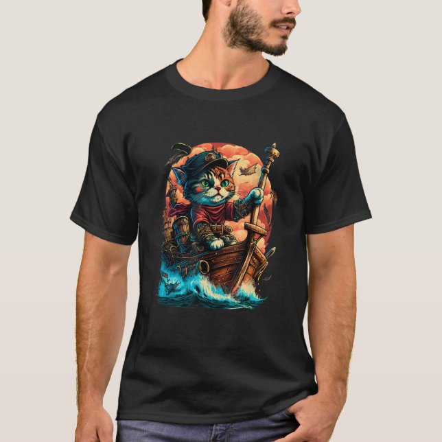 Camiseta Sim, Sim, Capitão Gato! Designo de Gato Pirata com (Frente)