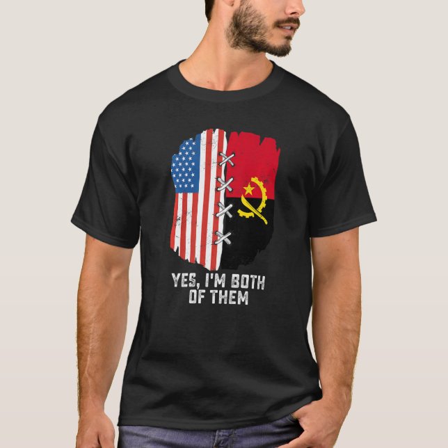 Camiseta Sim, sou ambos meio-americanos, meio angolano H (Frente)