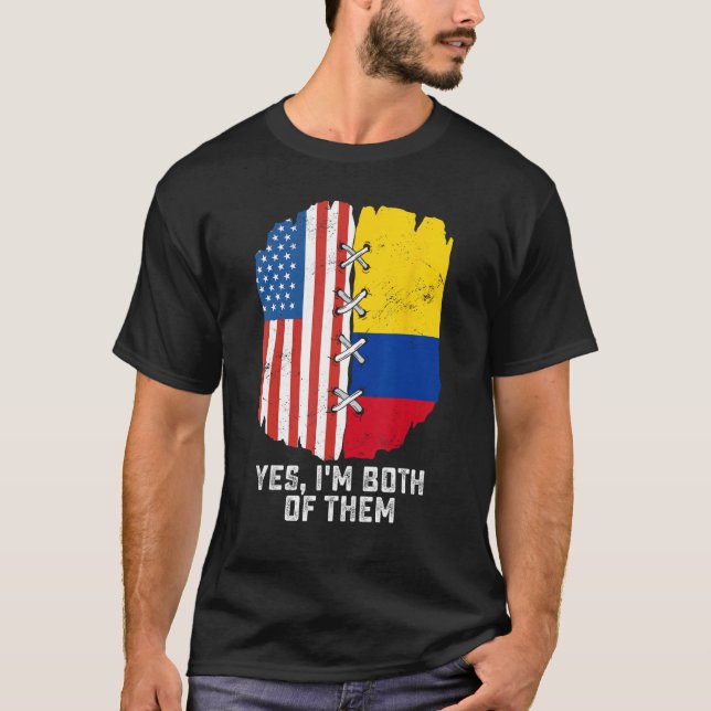 Camiseta Sim, sou ambos meio-americanos meio colombianos (Frente)