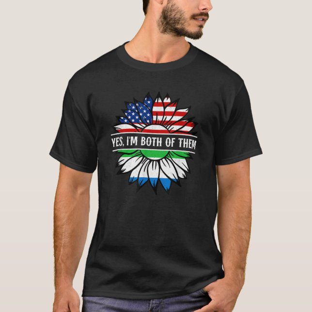Camiseta Sim, sou ambos Serra Leoa EUA Bandeira (Frente)
