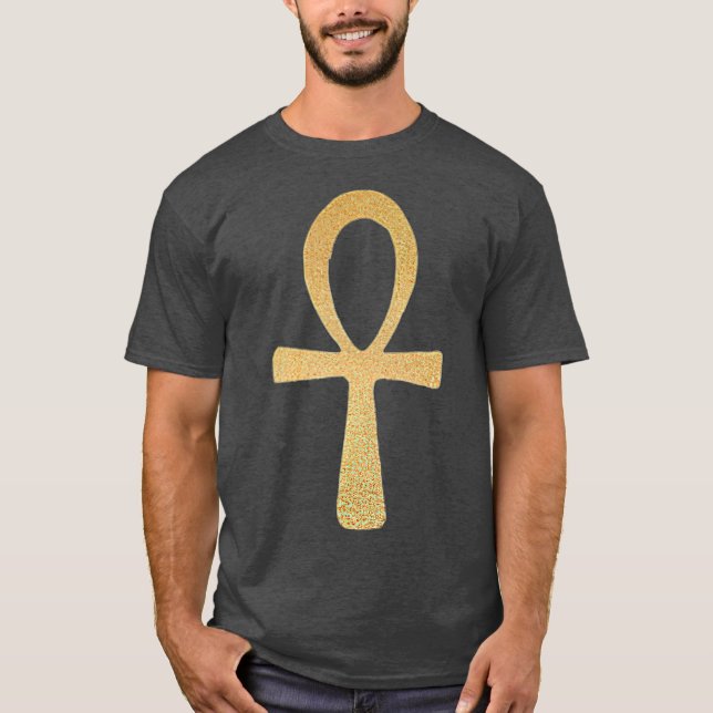 Camiseta Símbolo Ankh Dourado com a Cruz Ankh Egípcia (Frente)