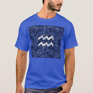Camiseta Símbolo Aquarius Zodiac na Camuflagem Digital do M