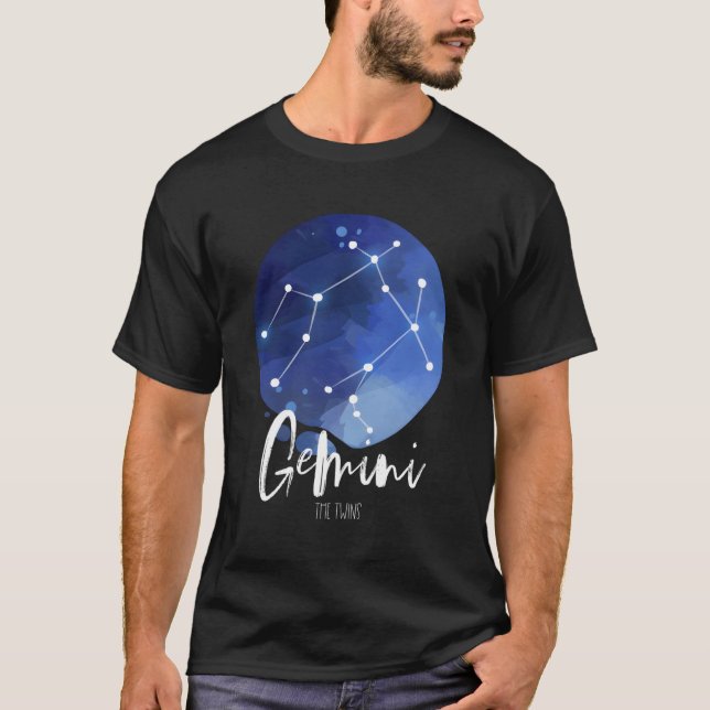 Camiseta Símbolo Astrológico de Constelação Gemini de Cores (Frente)