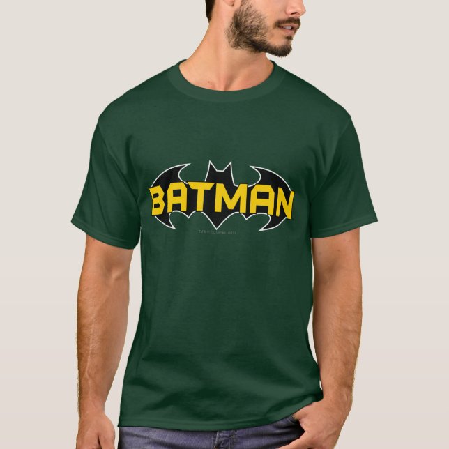 Camiseta Símbolo Batman | Nome Logotipo Amarelo e Preto (Frente)