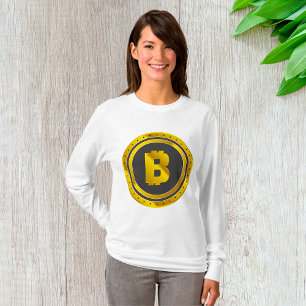 Camiseta Símbolo Bitcoin Dourado Moeda Digital
