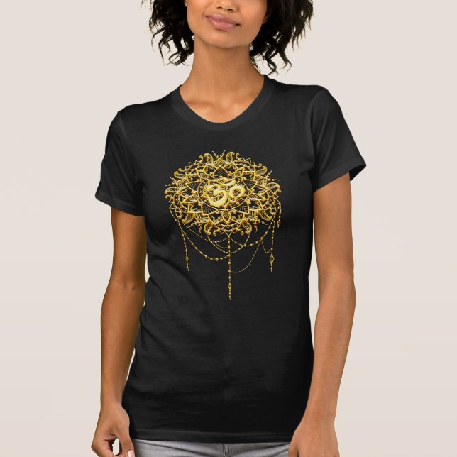 Camiseta Símbolo budista sagrado Om em ouro (Frente)