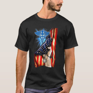 Camiseta Símbolo Caduceu de Enfermeira Bandeira Americana M