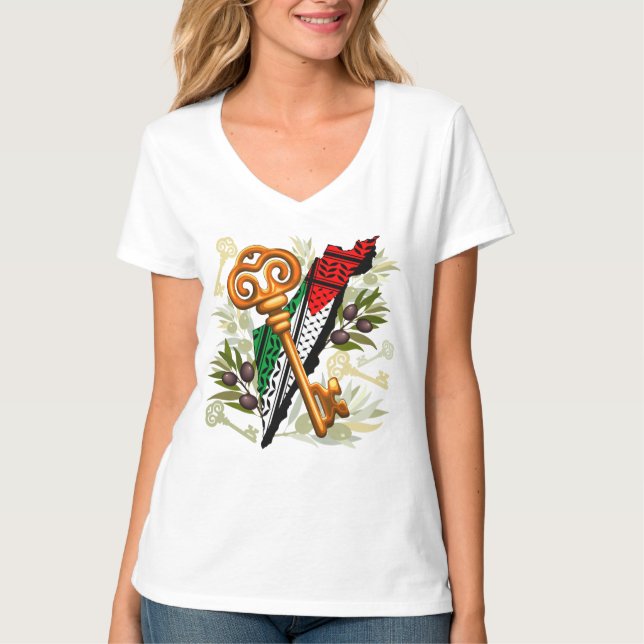 Camiseta Símbolo chave palestino do direito de retorno (Frente)