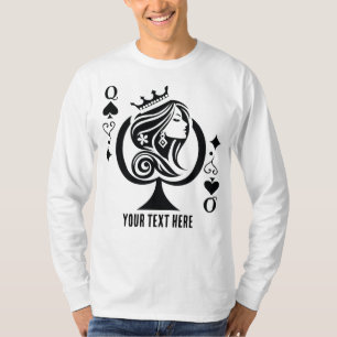 Camiseta Símbolo da carta de jogo Rainha de Espadas com ele