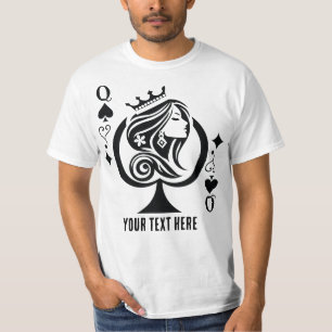 Camiseta Símbolo da carta de jogo Rainha de Espadas com ele