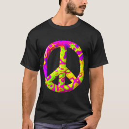 Camiseta Símbolo da Paz psicodélico amarelo rosa em 3D
