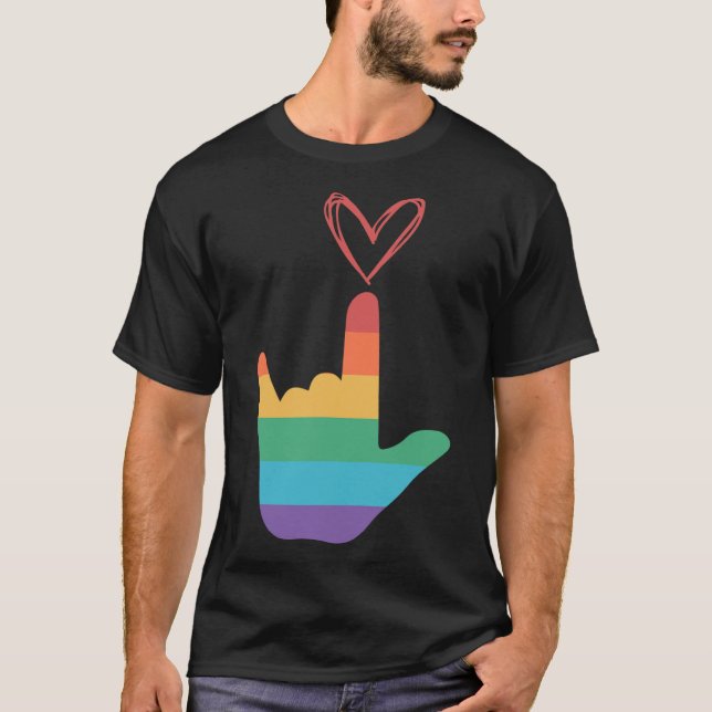 Camiseta Símbolo de Amor Arco-íris ASL Surdo  (Frente)