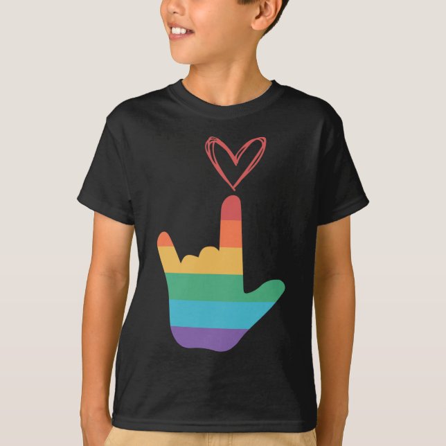 Camiseta Símbolo de Amor Arco-íris ASL Surdo (Frente)