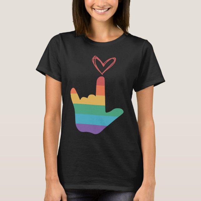 Camiseta Símbolo de Amor do Arco-Íris ASL Surdo (Frente)