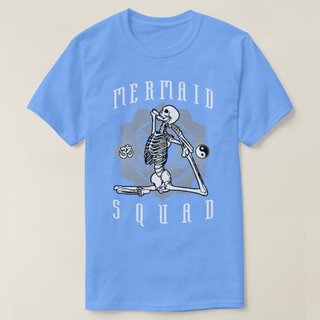 Camiseta Símbolo de Anahata do Esqueleto de Pose da Sereia (Frente do Design)