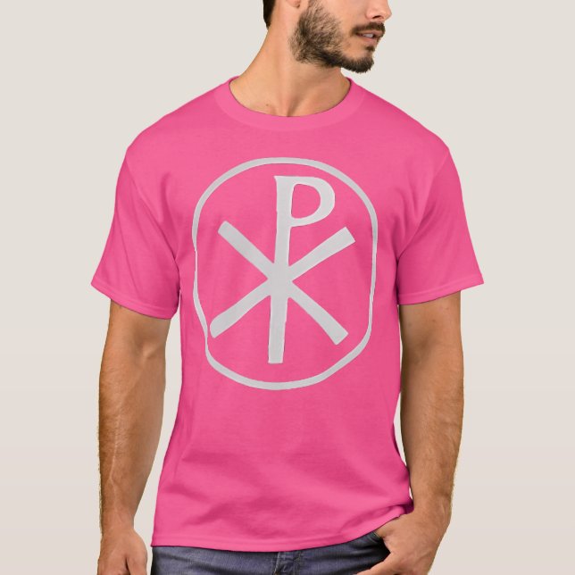 Camiseta Símbolo de Chi Rho, lado duplo, Tee s cristãos (Frente)