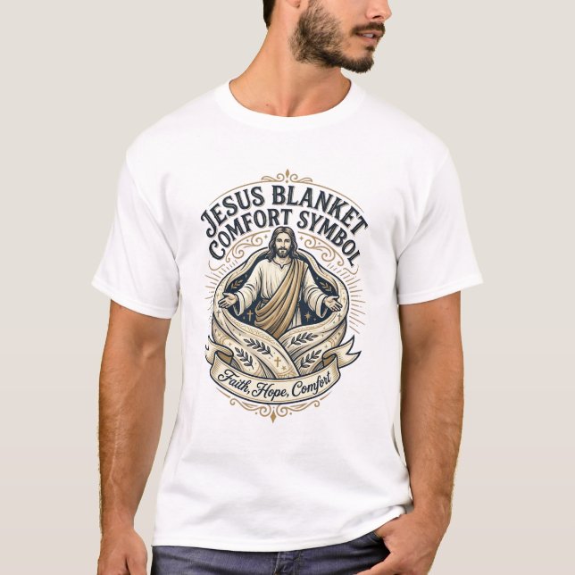 Camiseta Símbolo de conforto de cobertor de Jesus Cobertor  (Frente)