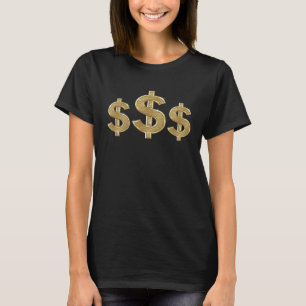 Camiseta símbolo de dólar dourado dinheiro rico boa sorte e