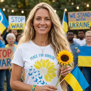 Camiseta Símbolo de girassol de Paz. Paz para a Ucrânia. 