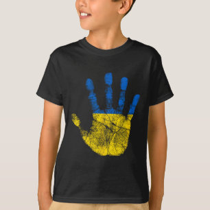 Camiseta Símbolo de Impressão de Mão da Bandeira Ucraniana