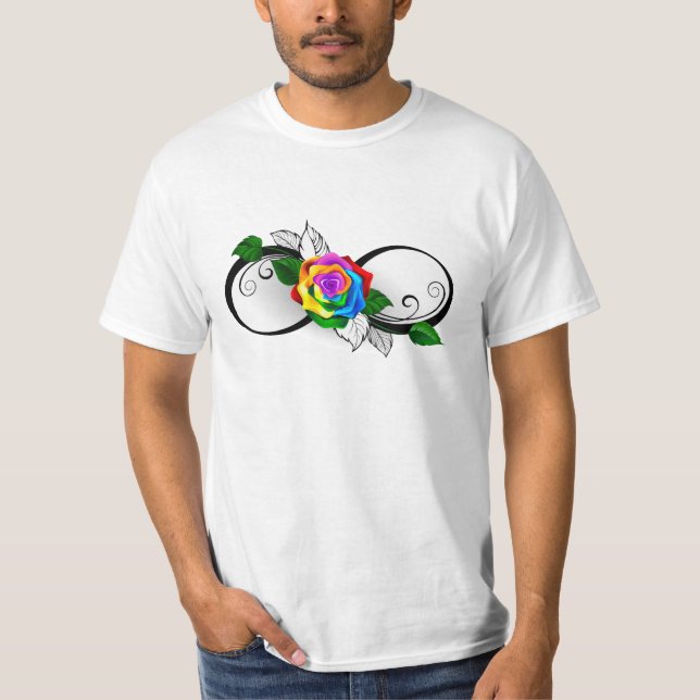 Camiseta Símbolo de Infinito com Rosa Arco-íris (Frente)