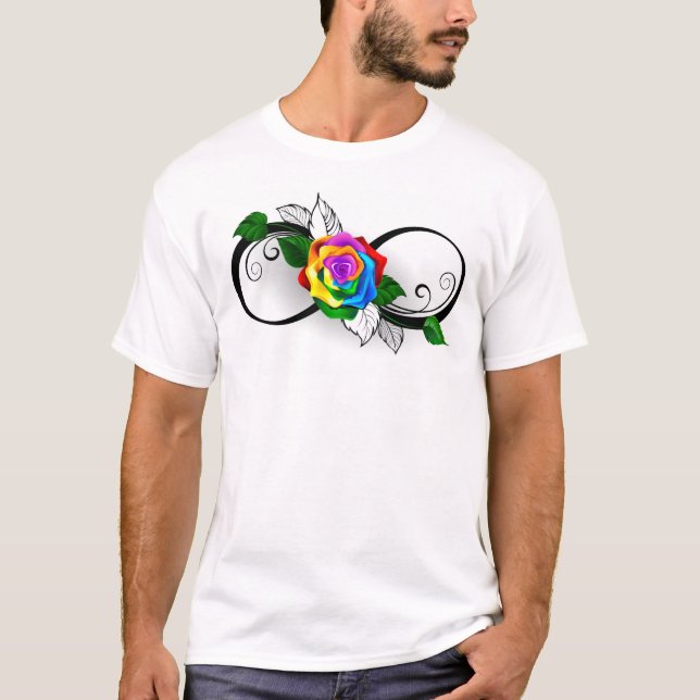 Camiseta Símbolo de Infinito com Rosa Arco-íris (Frente)
