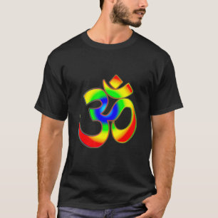 Camiseta Símbolo de Meditação Espiritual Arco-íris Om Yoga