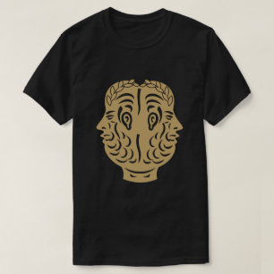 Camiseta Símbolo de Moeda Antiga Romana Cabeça Dupla de Jan