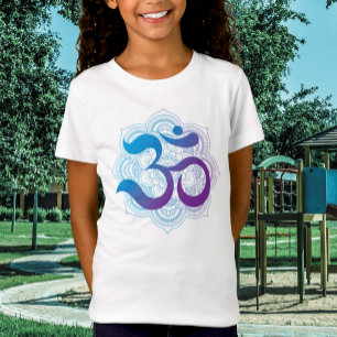 Camiseta Símbolo de Om Puro e Azul para Crianças Flor Manda